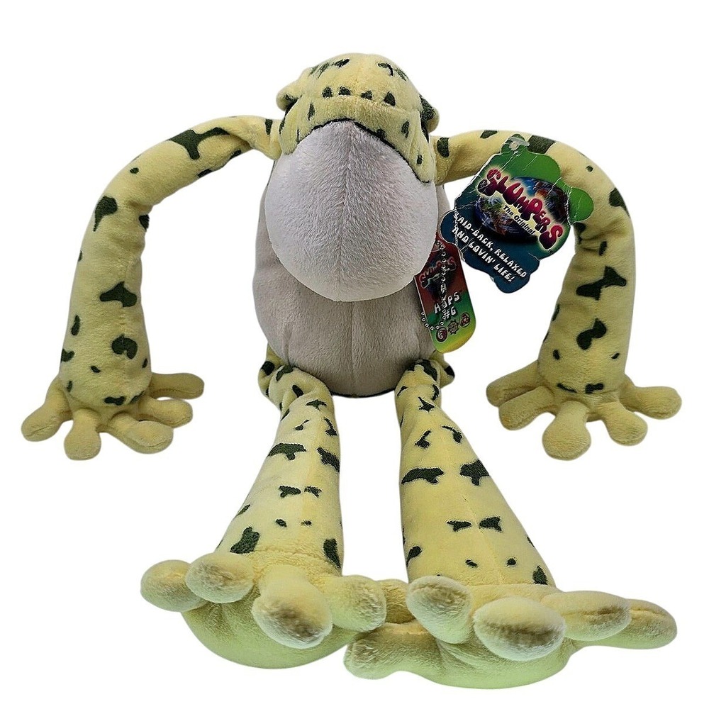 1999 Vtg K&M International Slumpers Bull Frog Plush Yellow 17 in w/Tags